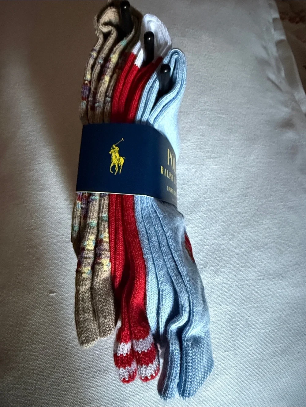 Polo by Ralph Lauren Light Blue Bear Crew Socks with Red Accent